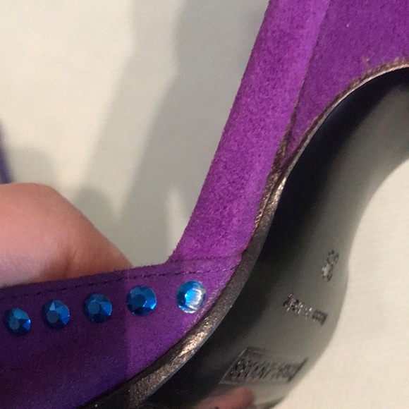 Vintage Marc Jacobs Purple Suede Rhinestone Bow Wedge Heel - Picture 9 of 11